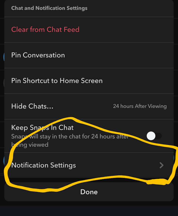 Notification setting in snapchat